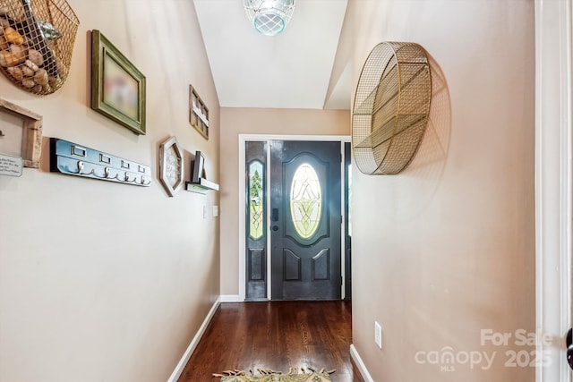 2843 Startown Rd, Lincolnton, NC 28092 - entryway featuring baseboards, dark wood-style floors, and vaulted ceiling