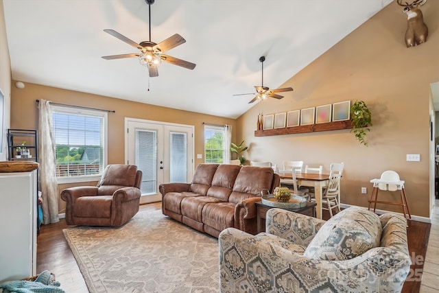 2843 Startown Rd, Lincolnton, NC 28092 - living area with a ceiling fan, plenty of natural light, vaulted ceiling, and wood finished floors