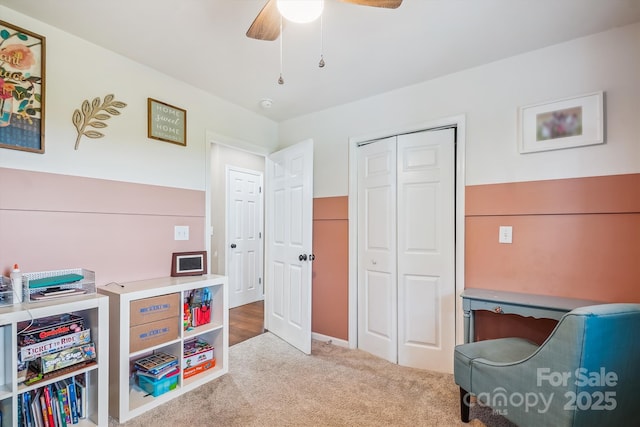 2843 Startown Rd, Lincolnton, NC 28092 - rec room featuring a ceiling fan and carpet floors