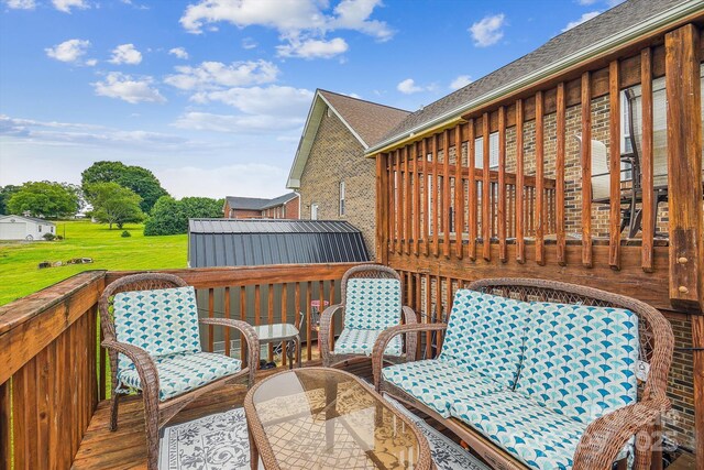 2843 Startown Rd, Lincolnton, NC 28092 - wooden terrace featuring an outbuilding