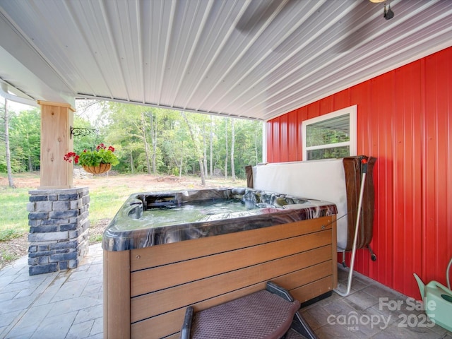 574 Crescent Rd, Rockwell, NC 28138 - view of patio / terrace featuring a hot tub and a carport
