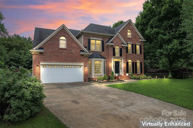 6432 Morningsong Ln, Charlotte, NC 28269 - colonial-style house featuring driveway, brick siding, an attached garage, and a shingled roof