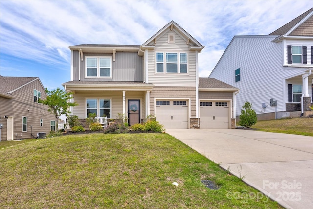 1077 River Haven Ave SW, Concord, NC 28025 - craftsman-style home featuring concrete driveway, a front yard, covered porch, and stone siding