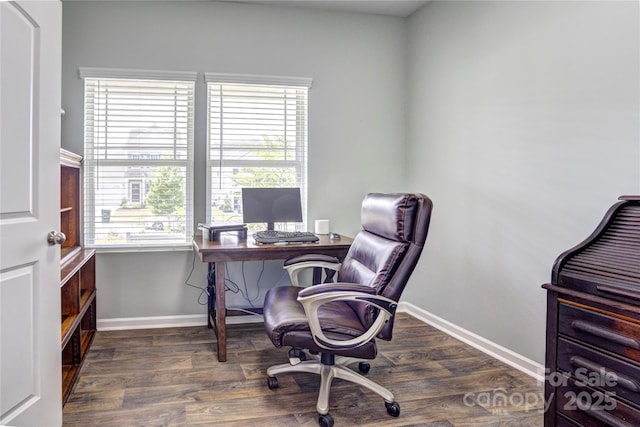 1077 River Haven Ave SW, Concord, NC 28025 - office area with healthy amount of natural light, baseboards, and wood finished floors