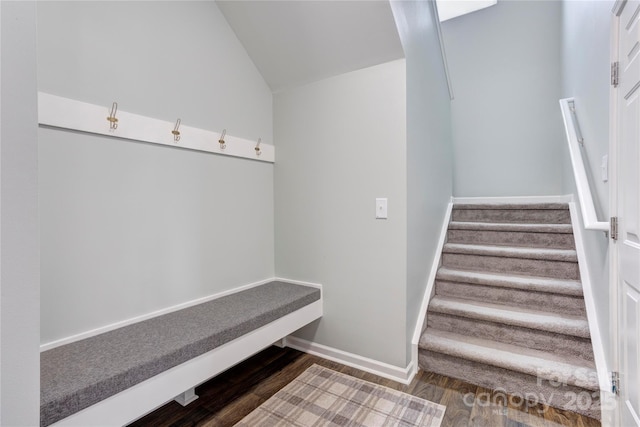 1077 River Haven Ave SW, Concord, NC 28025 - mudroom featuring wood finished floors, vaulted ceiling, and baseboards