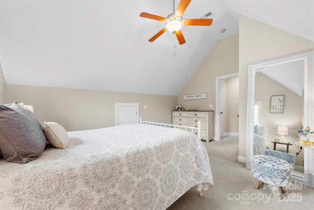2563 Firethorn Ct, Gastonia, NC 28056 - bedroom with light colored carpet, lofted ceiling, and a ceiling fan