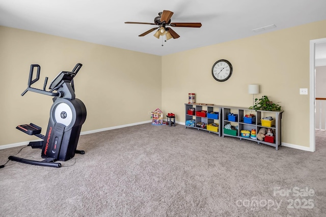 10792 Elsfield Ave NW, Concord, NC 28027 - game room featuring a ceiling fan, carpet floors, and baseboards