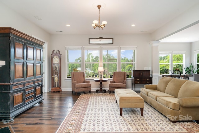10016 St Kitts Landing Ln, Charlotte, NC 28278 - living area featuring wood finished floors, a chandelier, recessed lighting, and baseboards