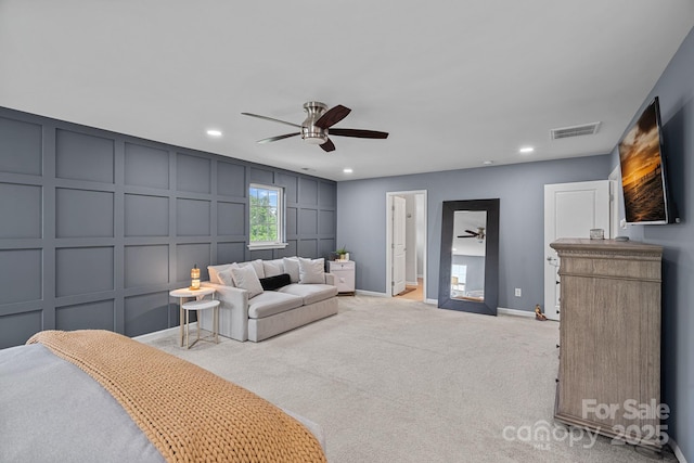 7331 Millstone Cir SW, Concord, NC 28025 - carpeted living area featuring a decorative wall, ceiling fan, baseboards, and recessed lighting