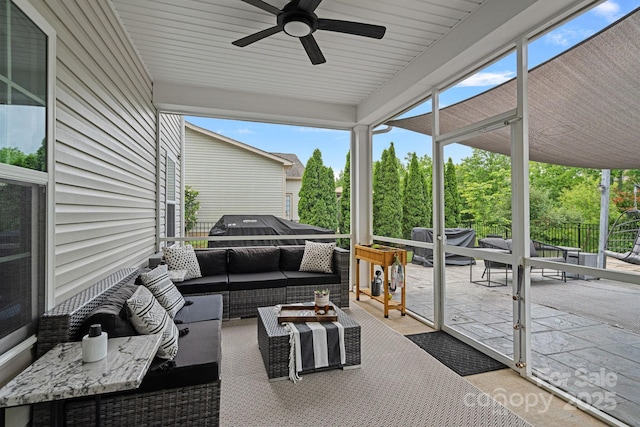 7331 Millstone Cir SW, Concord, NC 28025 - sunroom featuring outdoor lounge area, ceiling fan, and plenty of natural light