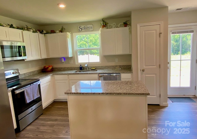 3113 Bouquet St, Charlotte, NC 28215 - kitchen with appliances with stainless steel finishes, a sink, dark wood-type flooring, healthy amount of natural light, and recessed lighting