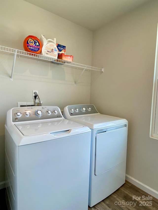 3113 Bouquet St, Charlotte, NC 28215 - laundry area with washer and dryer, wood finished floors, and baseboards