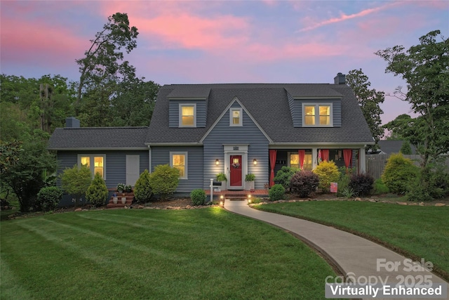 509 N Oak St, Lincolnton, NC 28092 - view of front of home with a chimney, a front lawn, and a shingled roof