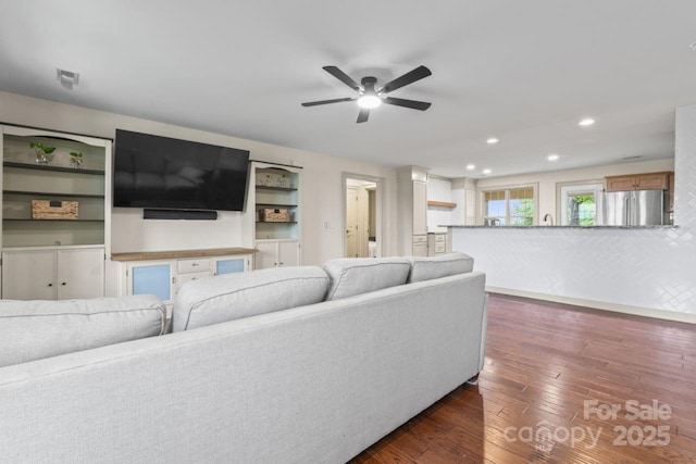 632 Skyland Dr N, Mount Pleasant, NC 28124 - living room with ceiling fan, dark wood-type flooring, and recessed lighting