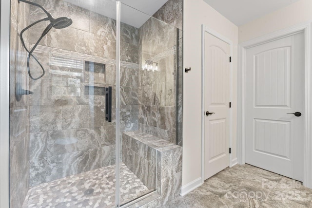 632 Skyland Dr N, Mount Pleasant, NC 28124 - full bathroom featuring a shower stall and marble finish flooring