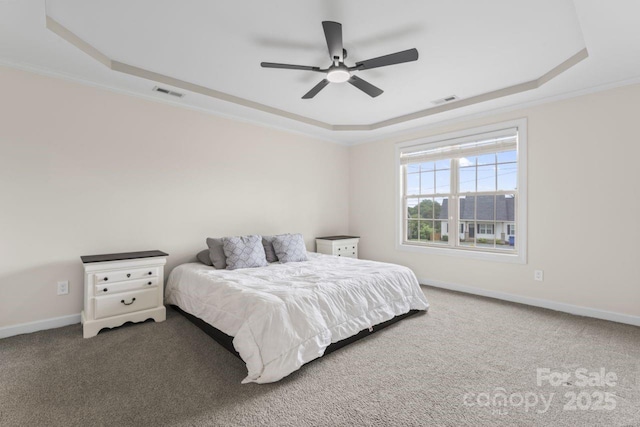 632 Skyland Dr N, Mount Pleasant, NC 28124 - bedroom featuring a raised ceiling, crown molding, carpet flooring, baseboards, and a ceiling fan