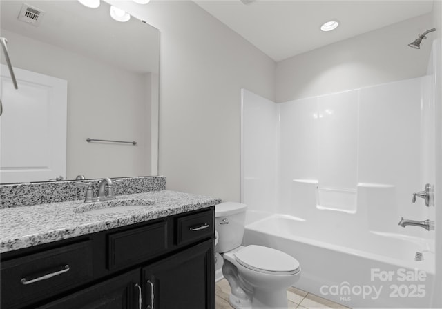 2236 Prairie Rd, Concord, NC 28027 - full bathroom featuring toilet, vanity, tile patterned floors, and shower / tub combination