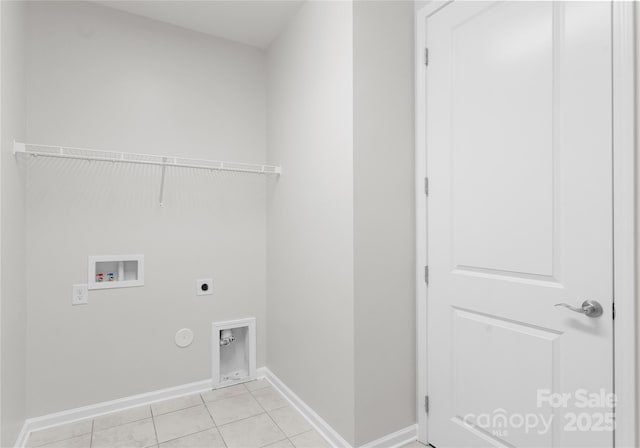 2236 Prairie Rd, Concord, NC 28027 - laundry area featuring electric dryer hookup, washer hookup, baseboards, light tile patterned flooring, and hookup for a gas dryer