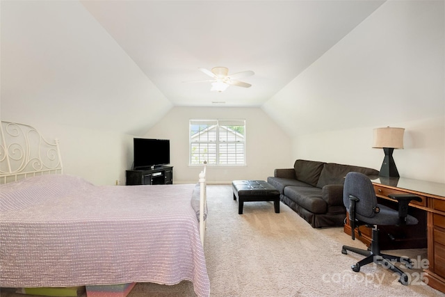 16121 Wrights Ferry Rd, Charlotte, NC 28278 - carpeted bedroom featuring lofted ceiling, a ceiling fan, and a desk