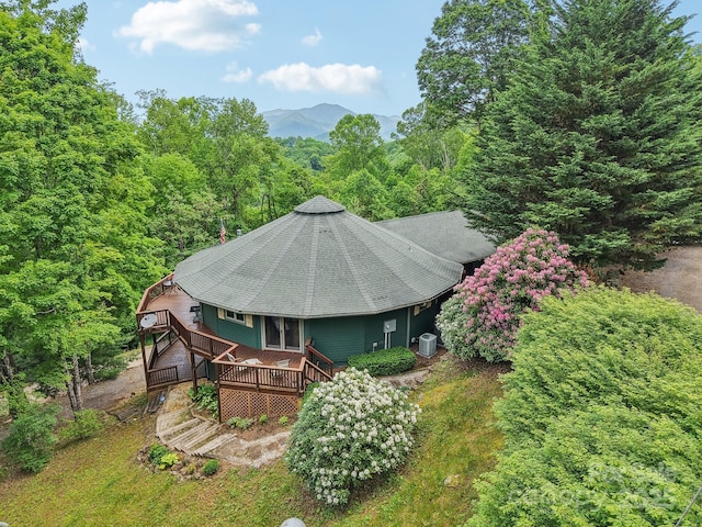 274 Slippery Rock Rd, Waynesville, NC 28785 - back of house featuring a deck with mountain view, central AC, and a forest view