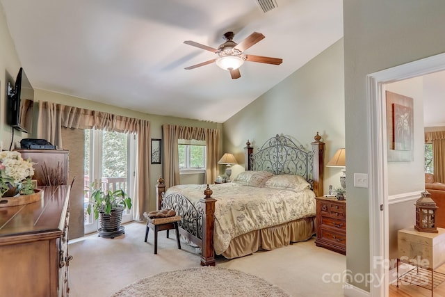 274 Slippery Rock Rd, Waynesville, NC 28785 - carpeted bedroom with access to outside, lofted ceiling, and a ceiling fan