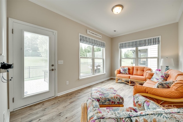 4511 Middlebury Ln, Fort Mill, SC 29715 - living area with crown molding, light wood-style floors, and baseboards