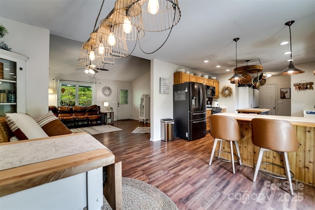 354 Ivy Ridge Cir, Sylva, NC 29779 - living area featuring dark wood-style flooring, ceiling fan, recessed lighting, and baseboards
