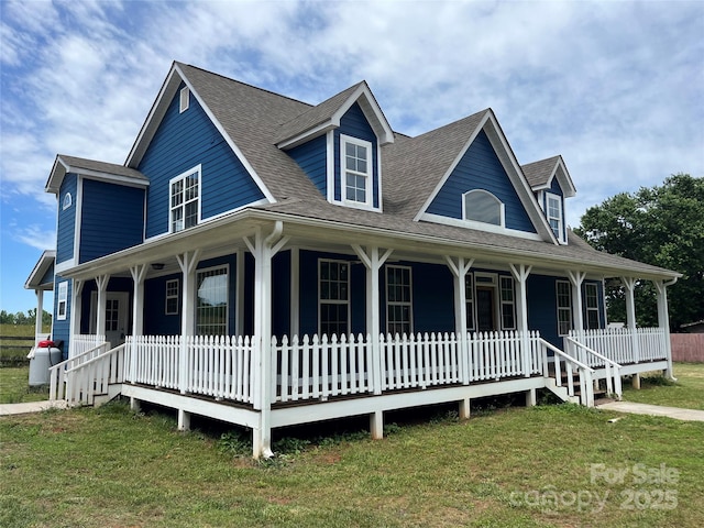 4830 Chesnee Rd, Rutherfordton, NC 28139 - farmhouse inspired home with covered porch, a front lawn, and a shingled roof