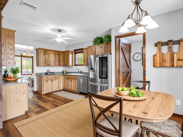 4830 Chesnee Rd, Rutherfordton, NC 28139 - kitchen featuring a chandelier, stainless steel appliances, a sink, and plenty of natural light