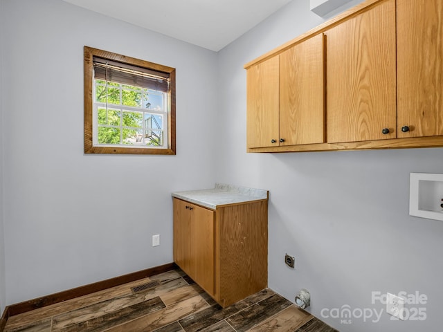 4830 Chesnee Rd, Rutherfordton, NC 28139 - laundry area featuring cabinet space, wood finished floors, washer hookup, hookup for an electric dryer, and baseboards