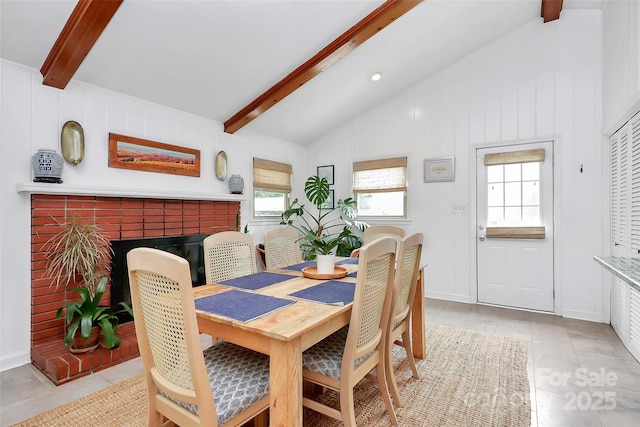 5929 Brookhaven Rd, Charlotte, NC 28210 - dining area with a fireplace and light tile patterned floors