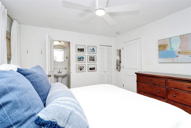 5929 Brookhaven Rd, Charlotte, NC 28210 - bedroom featuring a closet, ceiling fan, and ensuite bath