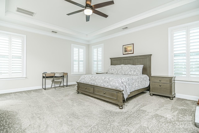 424 Cassia Ct, Fort Mill, SC 29708 - bedroom featuring carpet flooring, a raised ceiling, baseboards, multiple windows, and ornamental molding