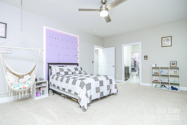 424 Cassia Ct, Fort Mill, SC 29708 - bedroom with carpet flooring, ensuite bathroom, ceiling fan, and baseboards