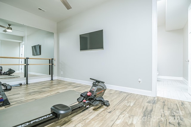 424 Cassia Ct, Fort Mill, SC 29708 - workout area featuring ceiling fan, wood finished floors, and baseboards