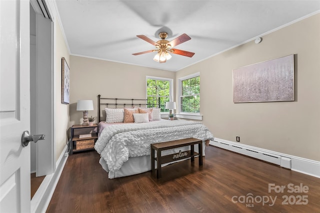 121 33rd Ave NE, Hickory, NC 28601 - bedroom with ornamental molding, wood finished floors, baseboards, a baseboard heating unit, and a ceiling fan