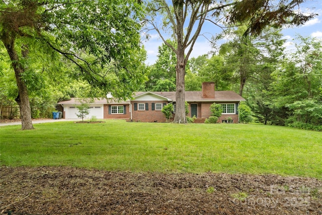 121 33rd Ave NE, Hickory, NC 28601 - ranch-style home featuring brick siding, a chimney, a garage, and a front yard
