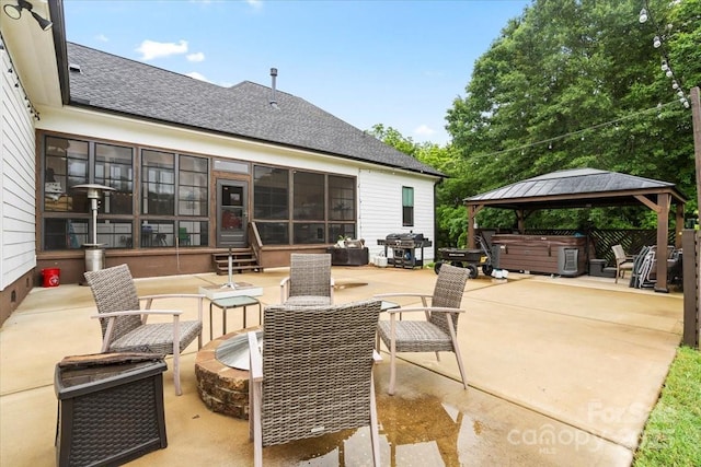 867 Bellegray Rd, Clover, SC 29710 - view of patio / terrace with a fire pit, a hot tub, a gazebo, and a grill