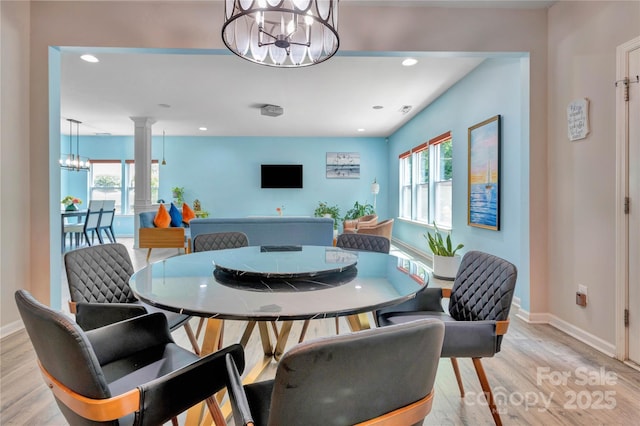 1017 Quail Run Ct, Indian Land, SC 29707 - dining area with a chandelier, light wood-type flooring, plenty of natural light, recessed lighting, and baseboards
