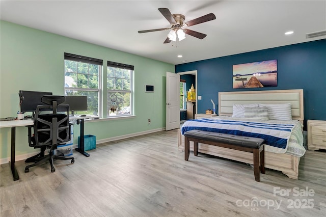 1017 Quail Run Ct, Indian Land, SC 29707 - bedroom with wood finished floors, baseboards, a desk, recessed lighting, and ceiling fan
