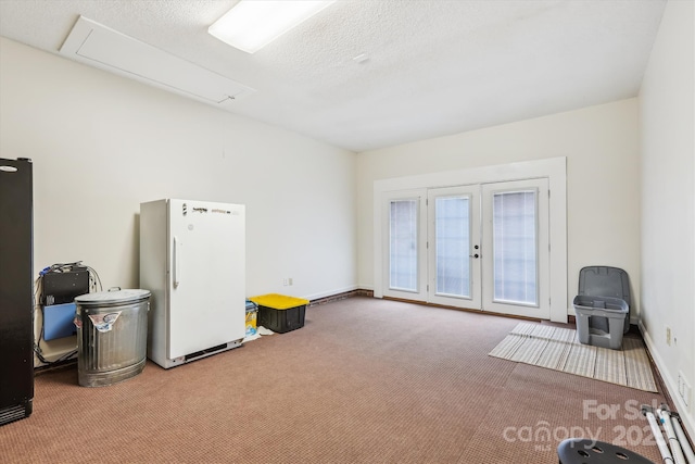 4527 Marshall Ct, Monroe, NC 28110 - miscellaneous room featuring attic access, carpet flooring, french doors, and a textured ceiling