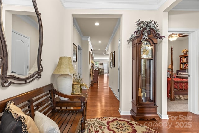 163 Carmen Way, Lancaster, SC 29720 - corridor with wood finished floors, ornamental molding, recessed lighting, and baseboards