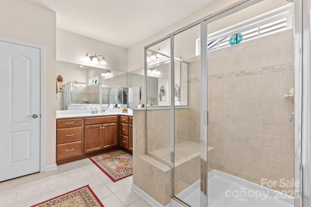 163 Carmen Way, Lancaster, SC 29720 - bathroom with a stall shower, vanity, and tile patterned floors