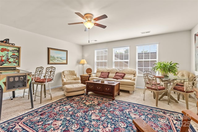 163 Carmen Way, Lancaster, SC 29720 - carpeted living room featuring a ceiling fan, baseboards, and an office area