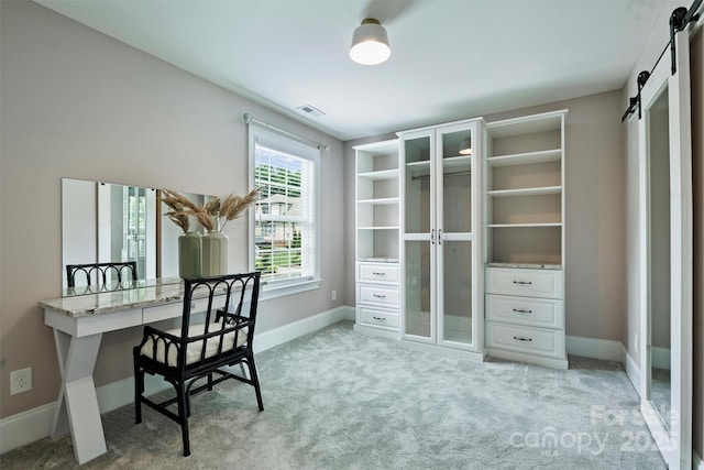 2844 Georgia Ave, Charlotte, NC 28205 - office space with a barn door, light carpet, and baseboards