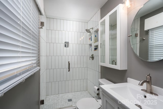 318 Confederate Dr SW, Concord, NC 28027 - full bathroom featuring a shower stall, vanity, and toilet