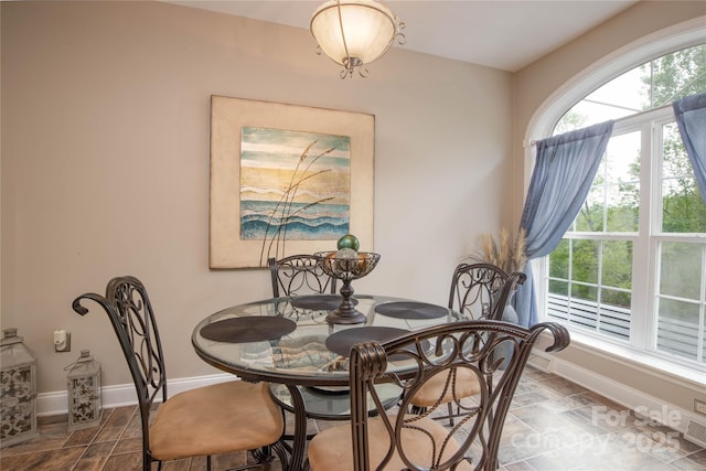 3690 Penland Rd, Spruce Pine, NC 28777 - dining space with baseboards, plenty of natural light, and dark stone finish floors