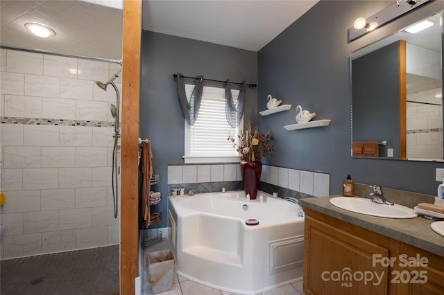 3690 Penland Rd, Spruce Pine, NC 28777 - full bath with a bath, vanity, tiled shower, and tile patterned flooring