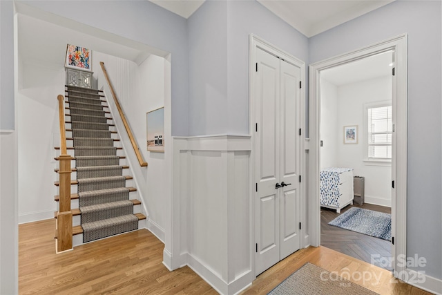 6013 Camile Ct, Charlotte, NC 28226 - entryway with stairs, baseboards, and light wood finished floors
