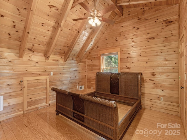 79 Acorn Ln, Rutherfordton, NC 28139 - sitting room featuring wood ceiling, light wood finished floors, wooden walls, and a ceiling fan